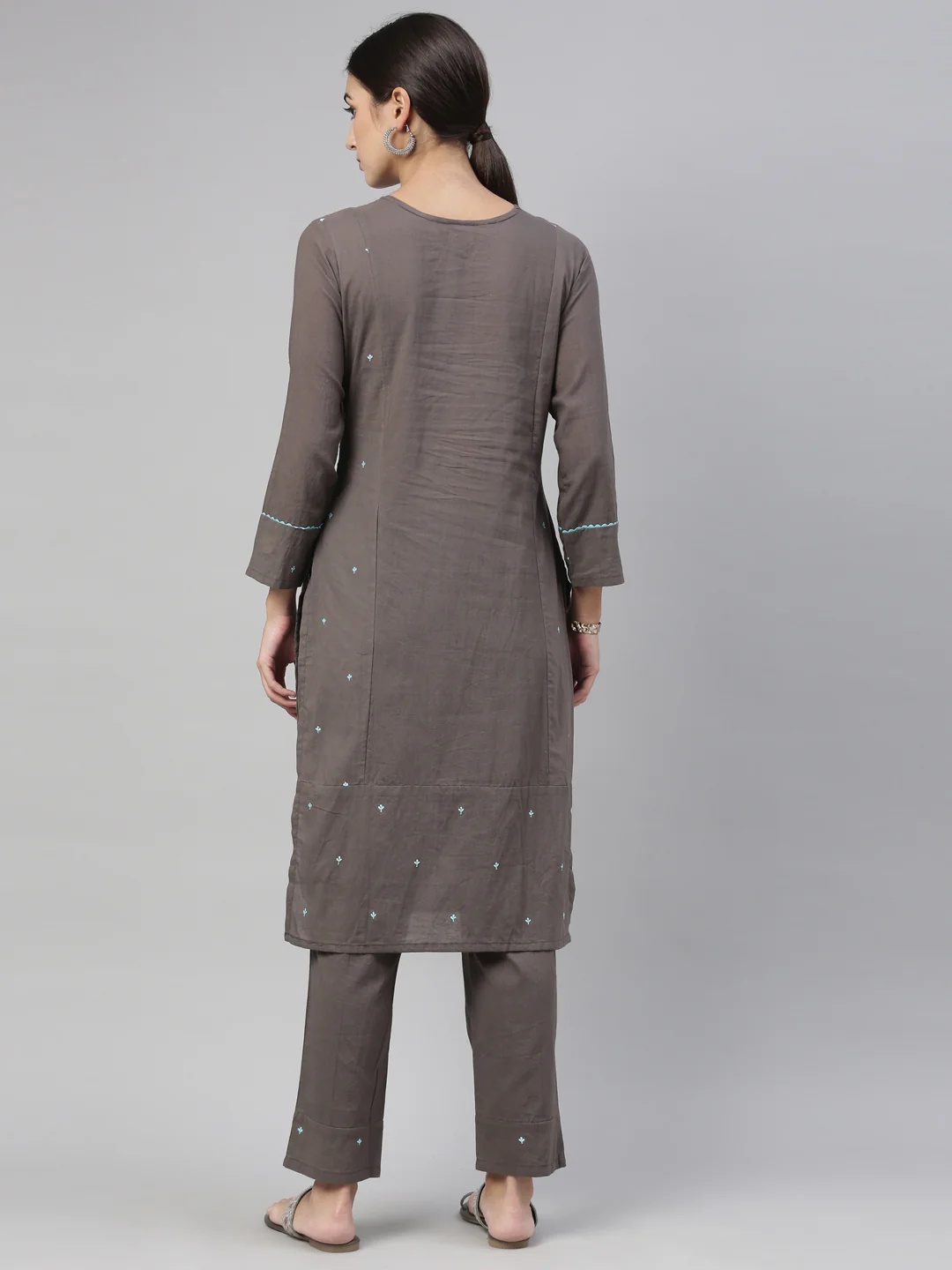 Neerus Grey Color Cotton Fabric Kurta Set - Image 7