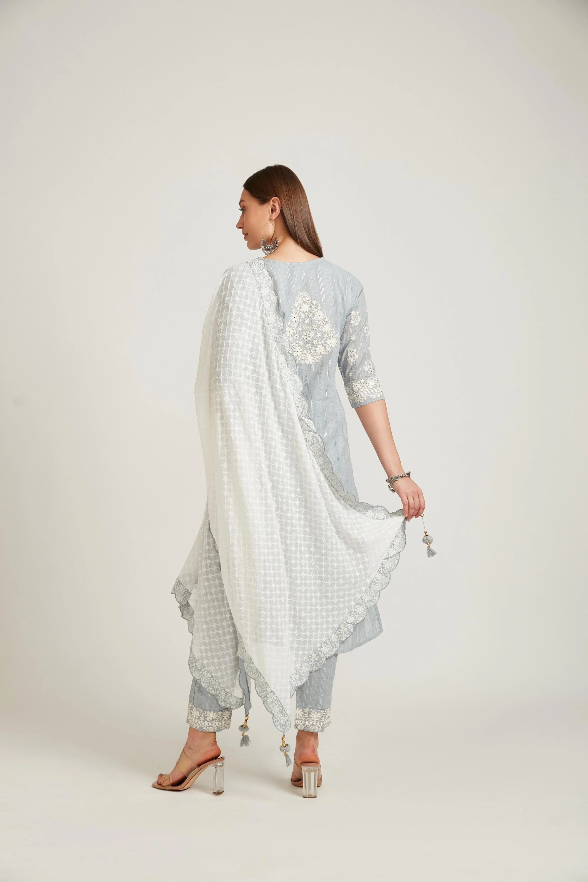 Neerus Grey Color Cotton Fabric Salwar Kameez - Image 3