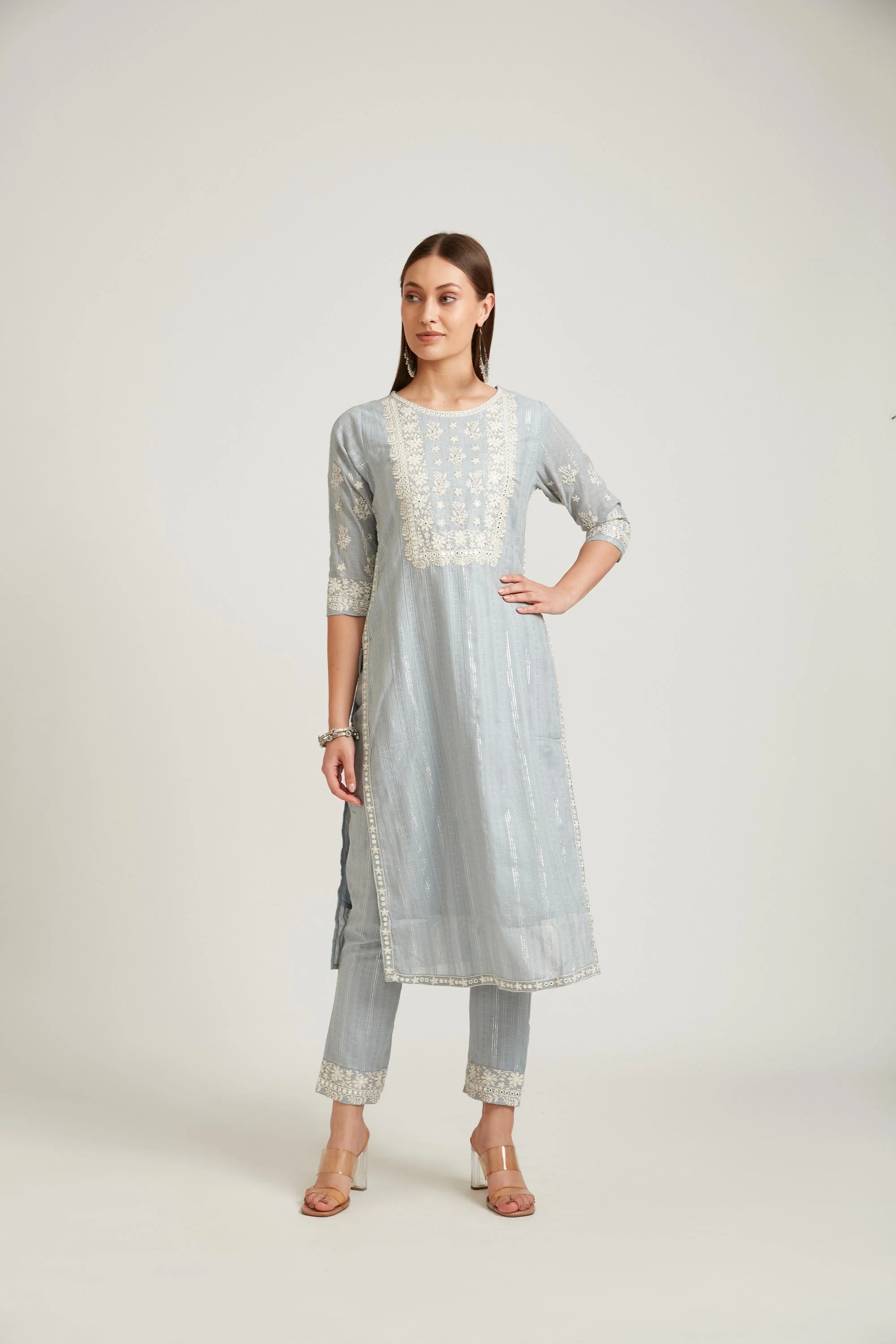 Neerus Grey Color Cotton Fabric Salwar Kameez - Image 4