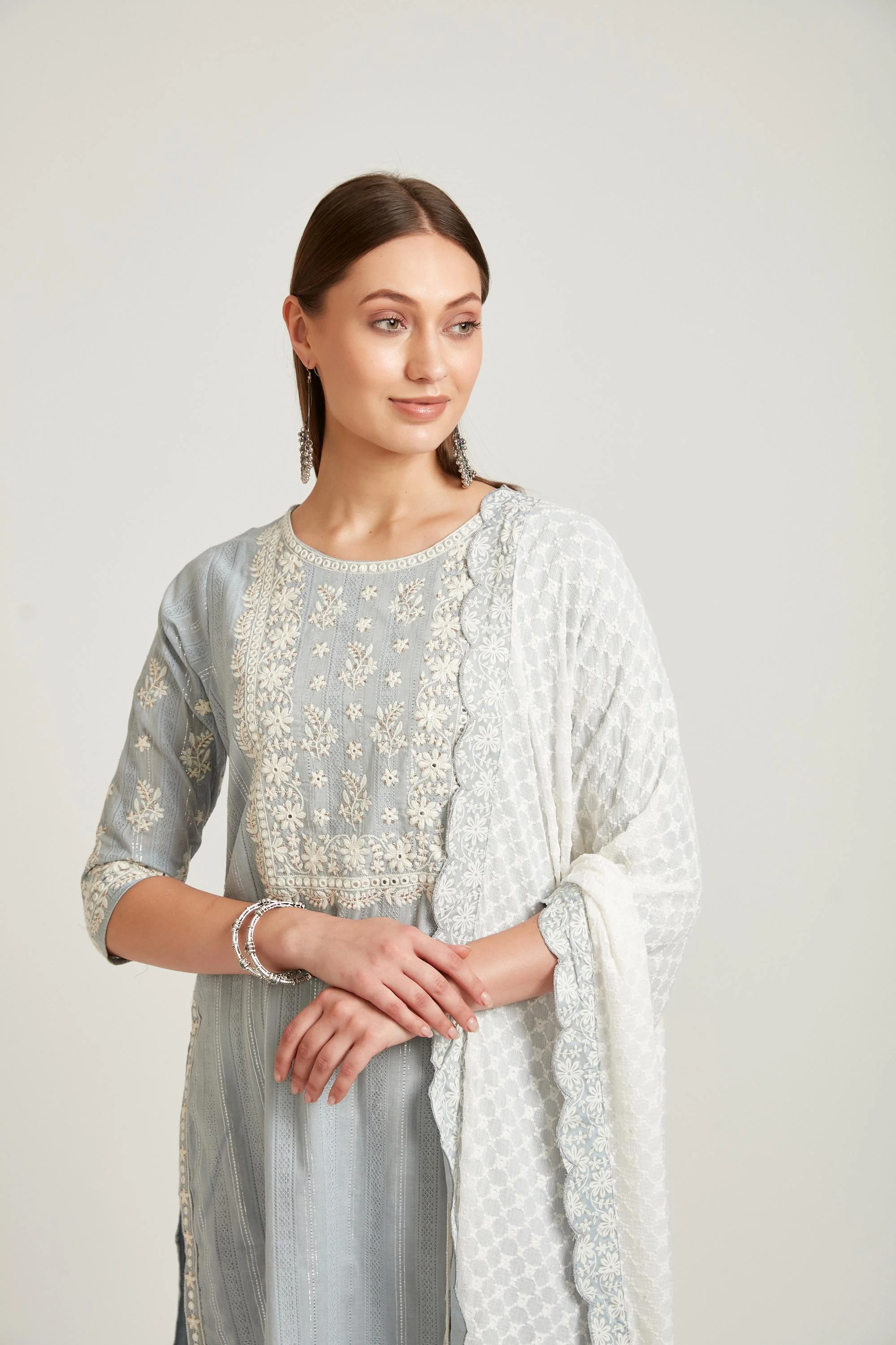 Neerus Grey Color Cotton Fabric Salwar Kameez - Image 6
