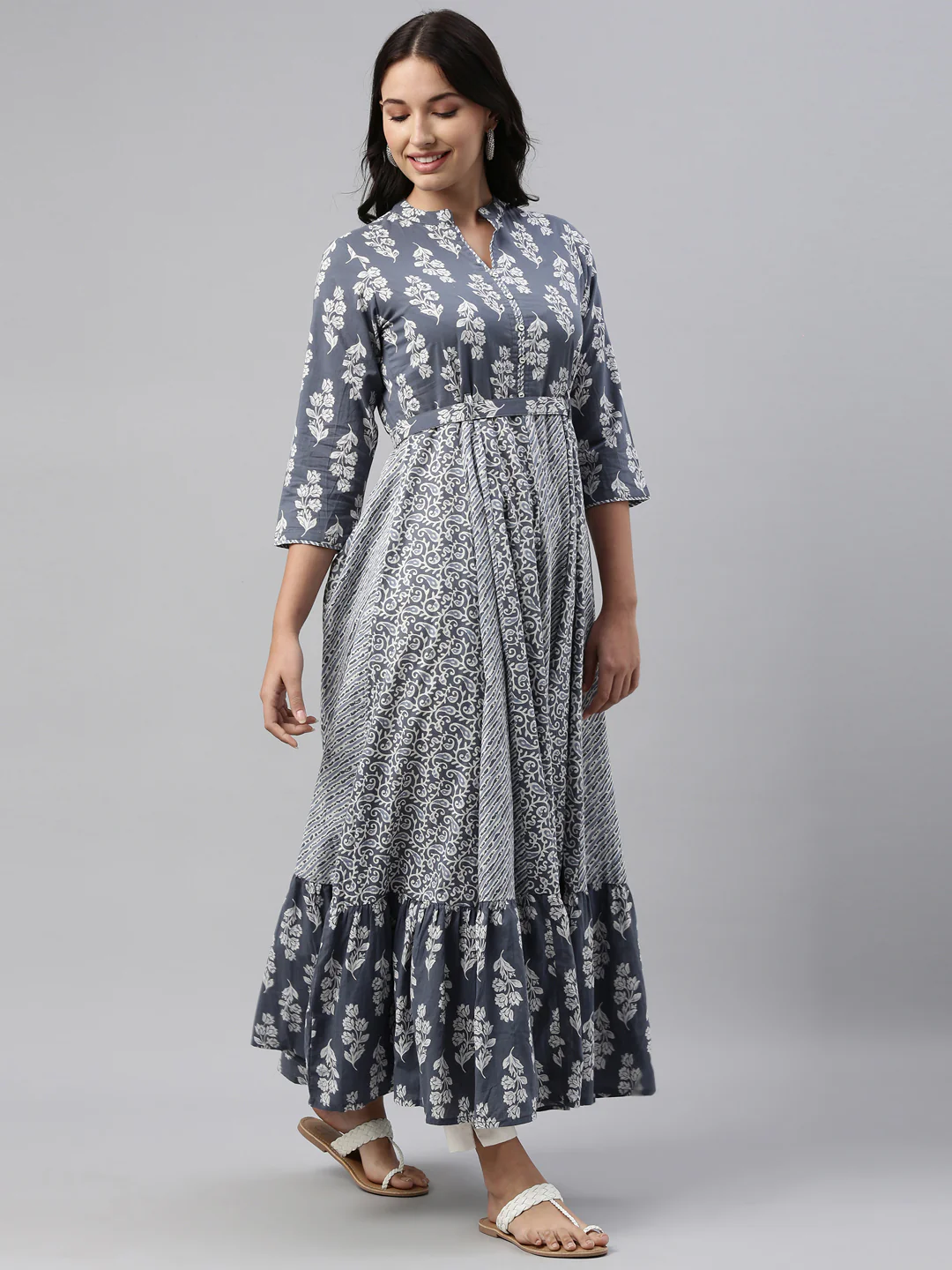 Neerus Grey Color Cotton Fabric Tunic - Image 5