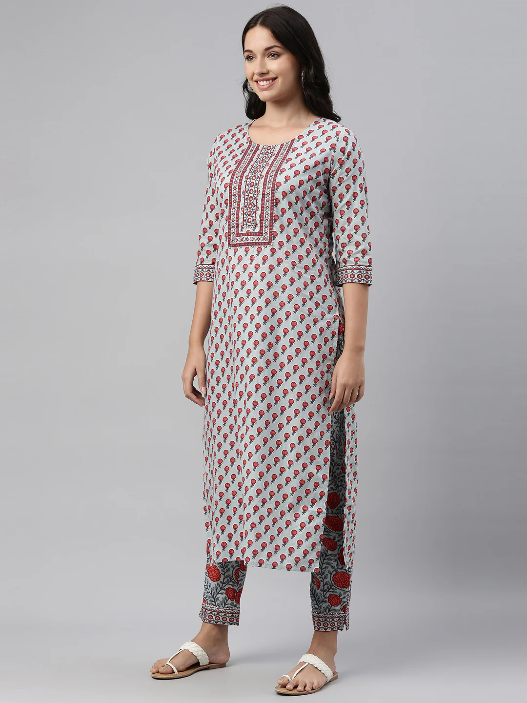 Neerus Grey Color Cotton Fabric Tunic Set - Image 3