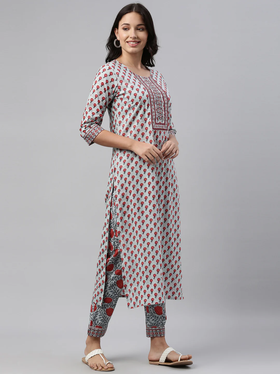 Neerus Grey Color Cotton Fabric Tunic Set - Image 4