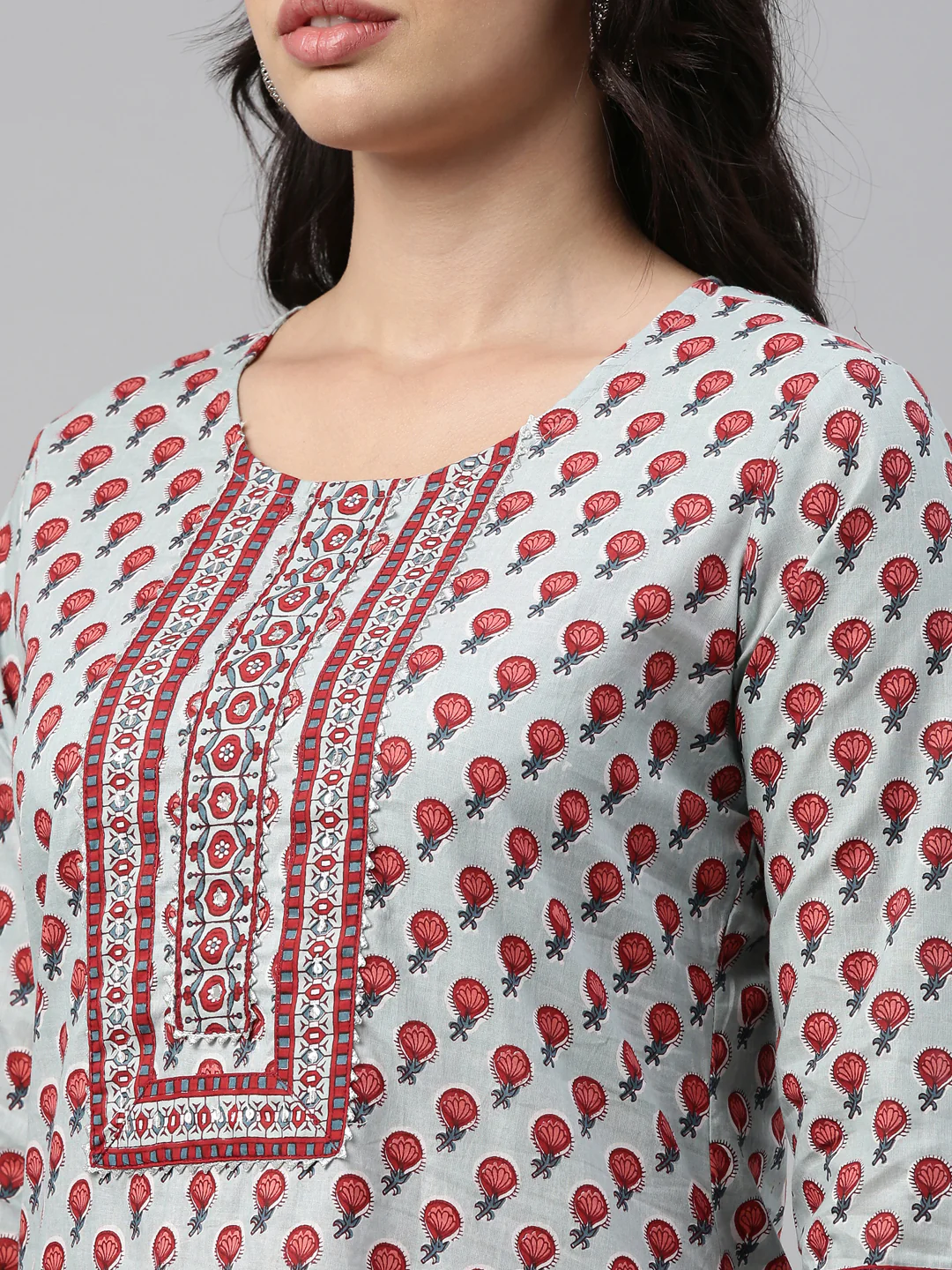 Neerus Grey Color Cotton Fabric Tunic Set - Image 7