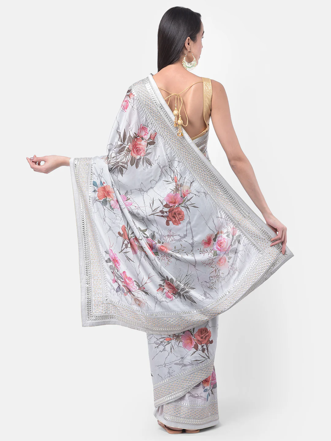 Neerus Grey Color Crepe Fabric Saree - Image 2