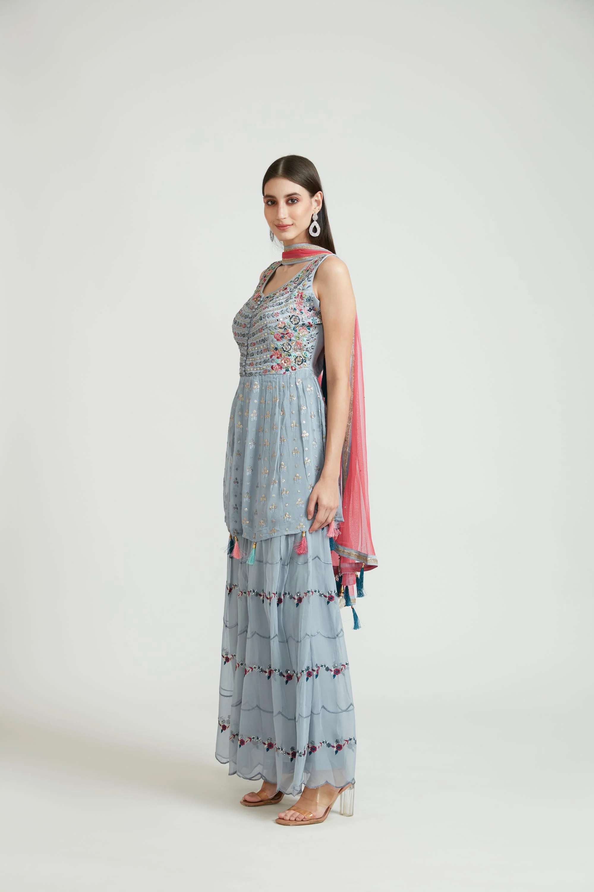 Neerus Grey Color Georgette Fabric Anarkali Suit Set - Image 2