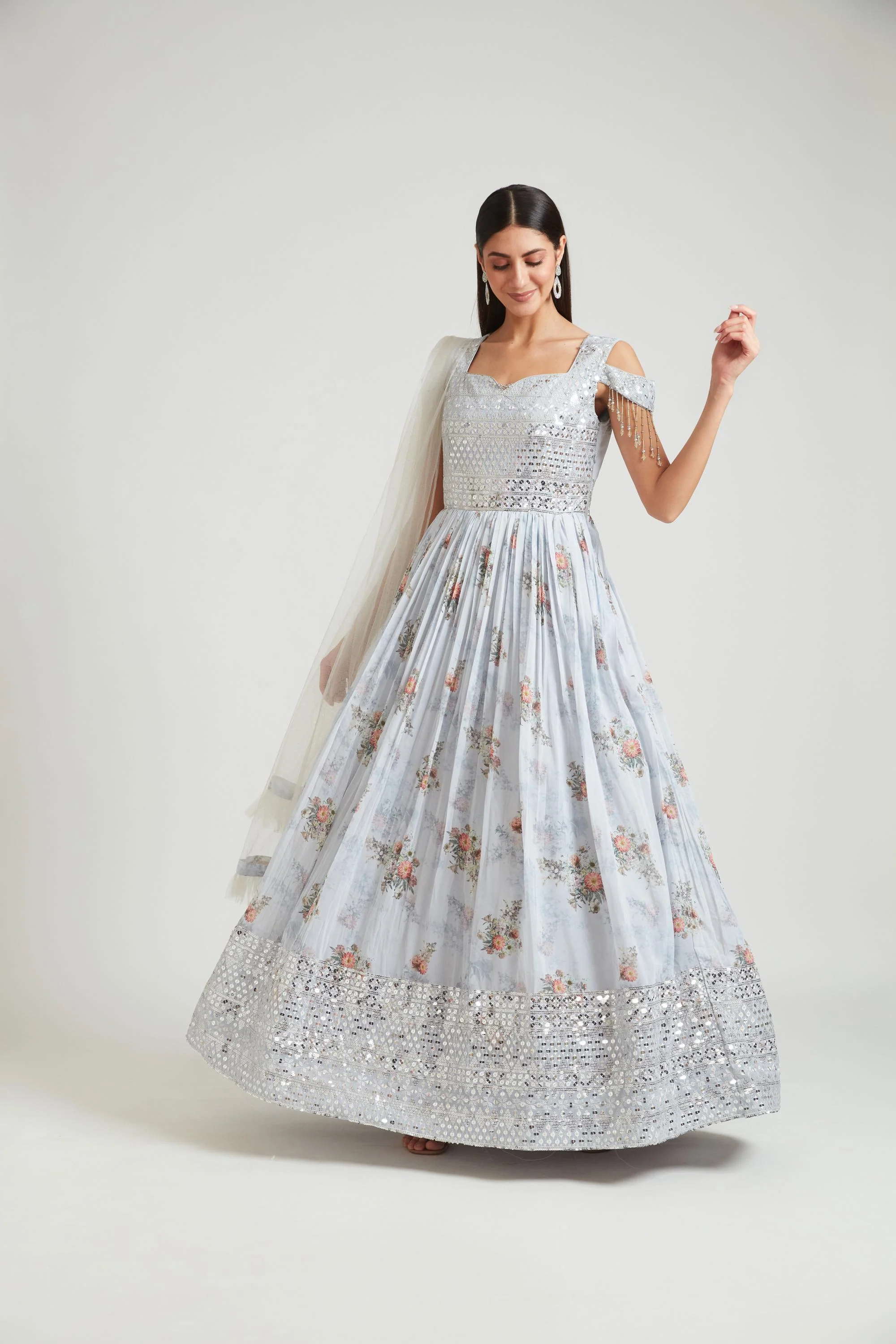 Neerus Grey Color Georgette Fabric Gown - Image 3