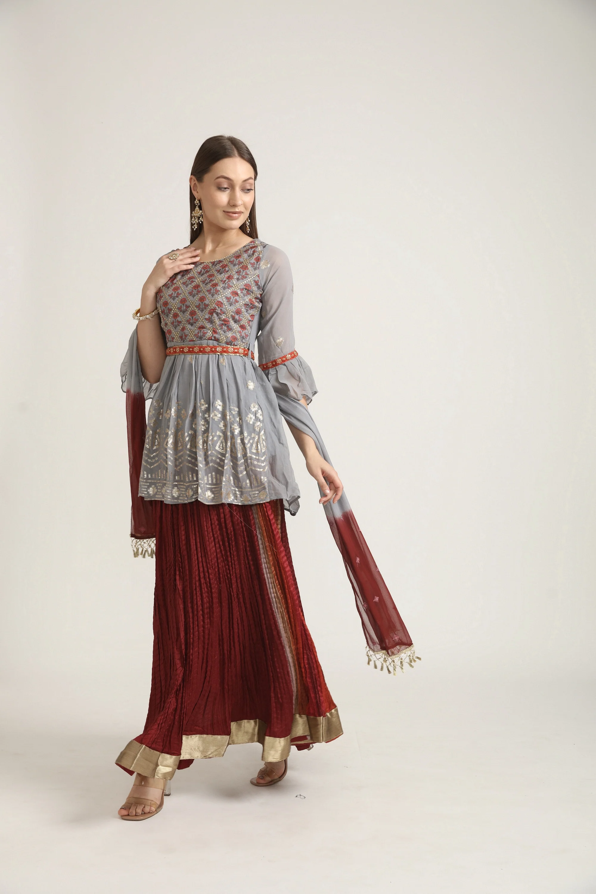 Neerus Grey Color Georgette Fabric Salwar Kameez - Image 3