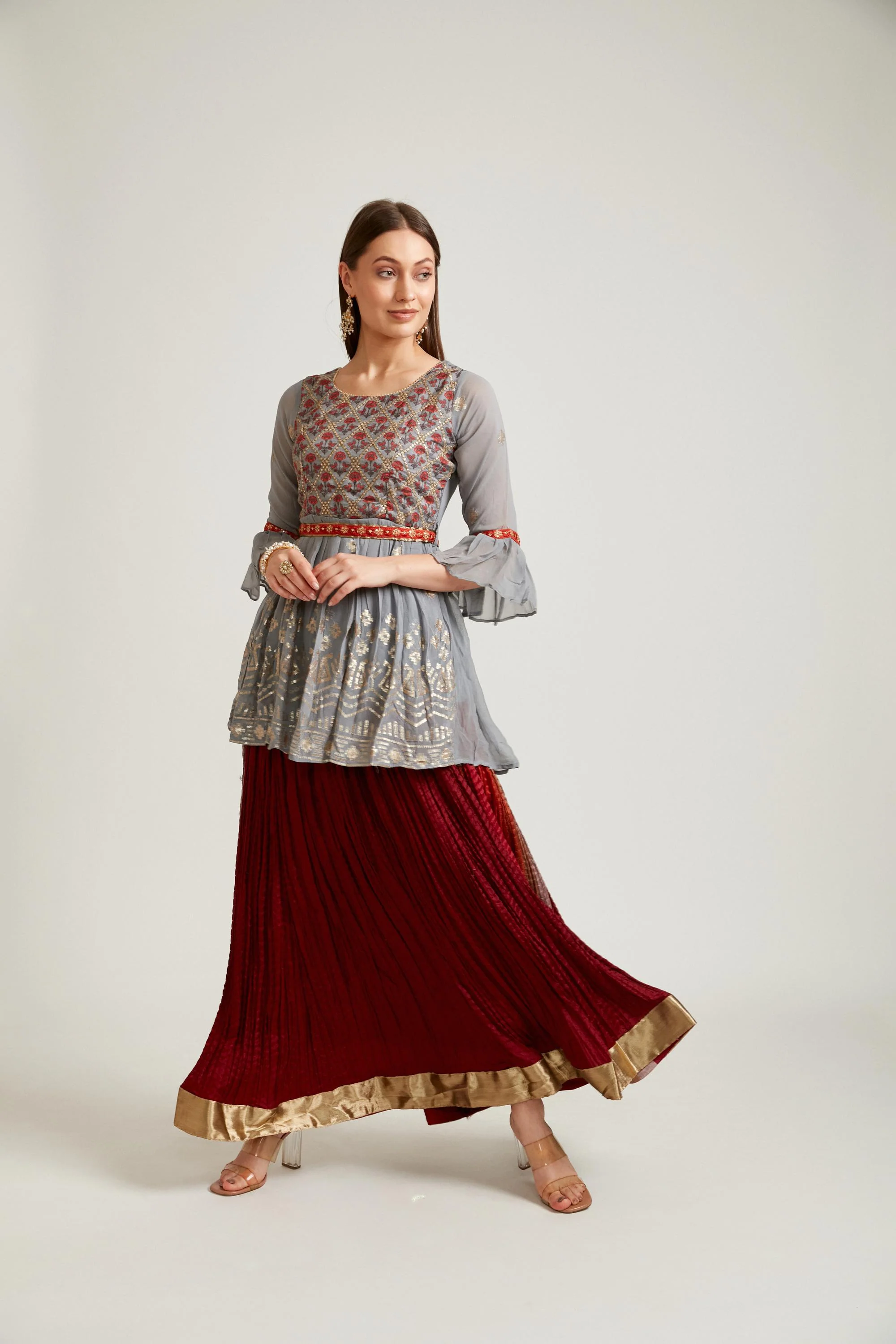Neerus Grey Color Georgette Fabric Salwar Kameez - Image 5