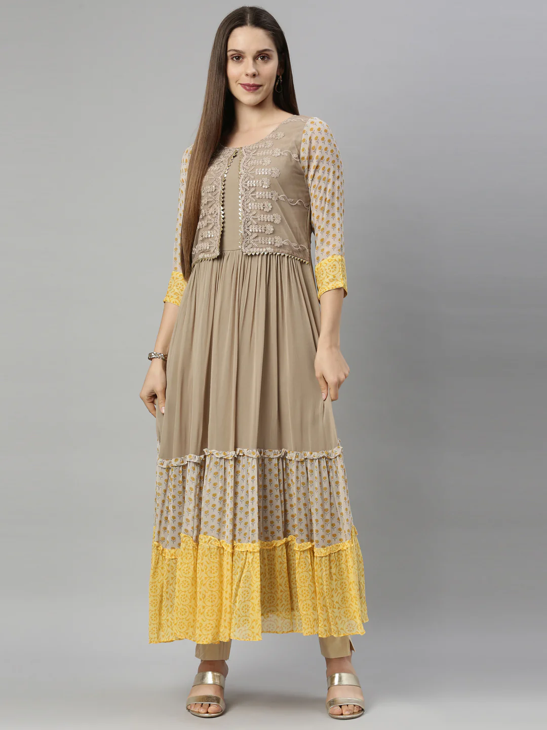 Neerus Grey Color Georgette Fabric Tunic