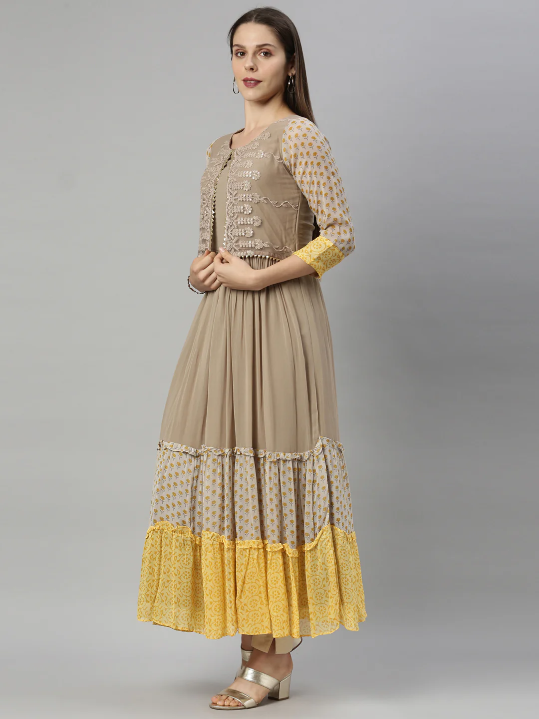 Neerus Grey Color Georgette Fabric Tunic - Image 4