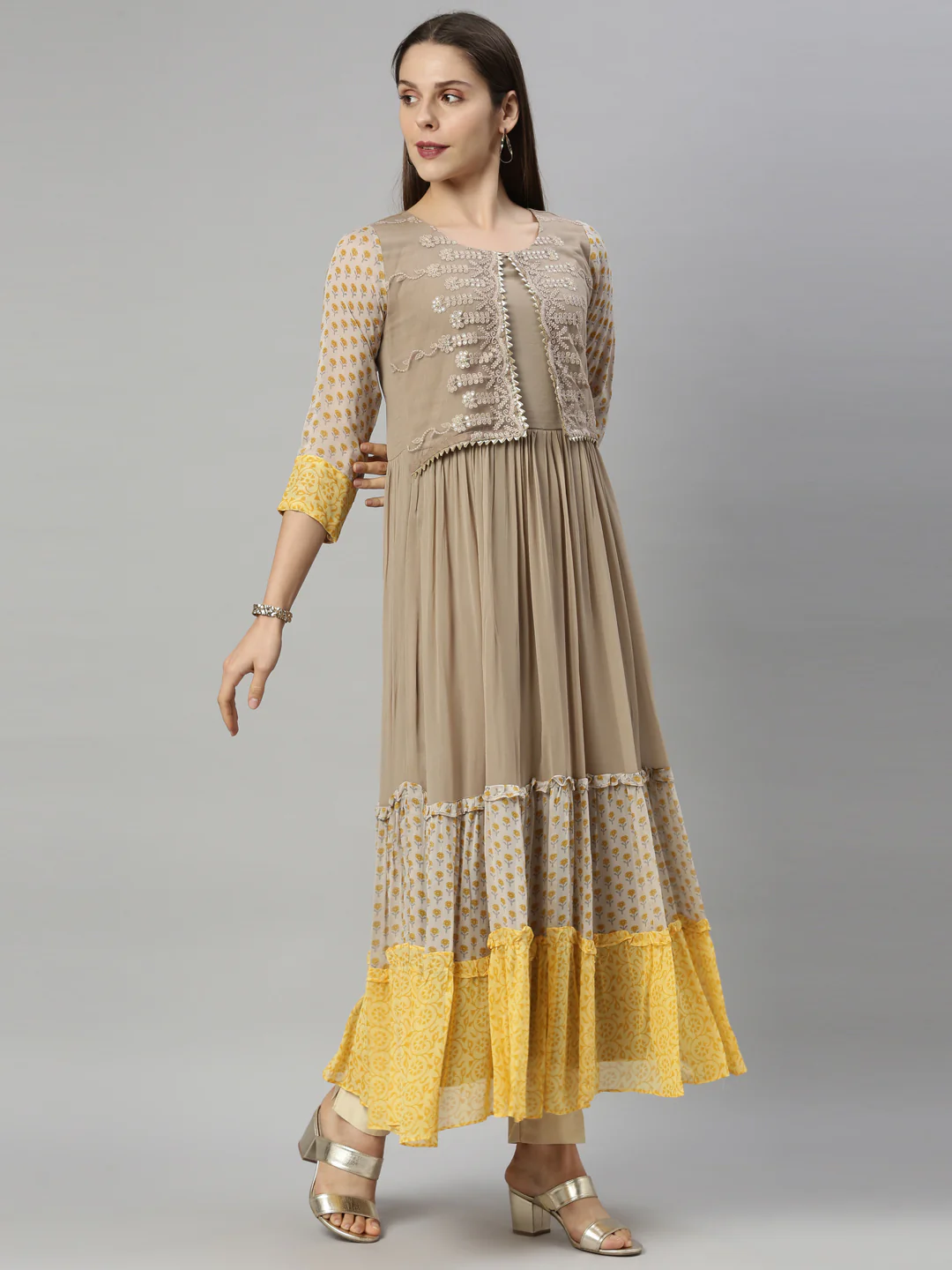 Neerus Grey Color Georgette Fabric Tunic - Image 5