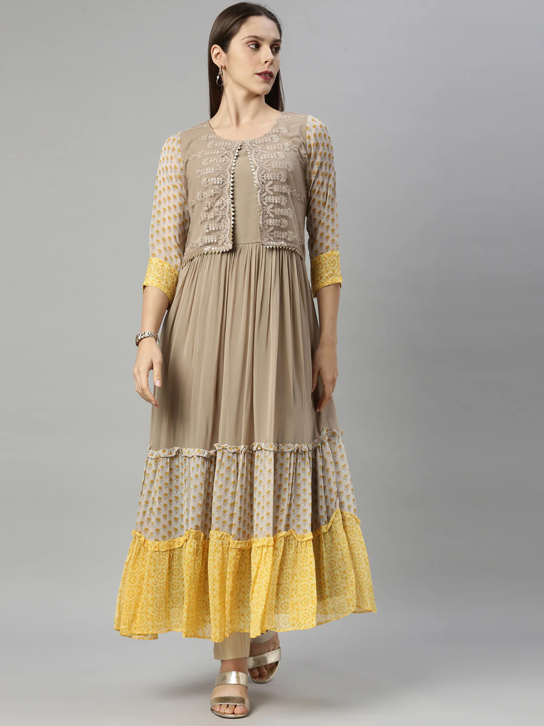 Neerus Grey Color Georgette Fabric Tunic - Image 7