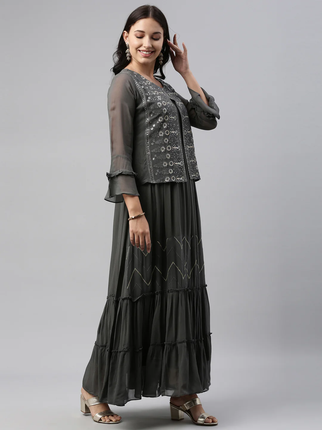 Neerus Grey Color Georgette Fabric Tunic - Image 4