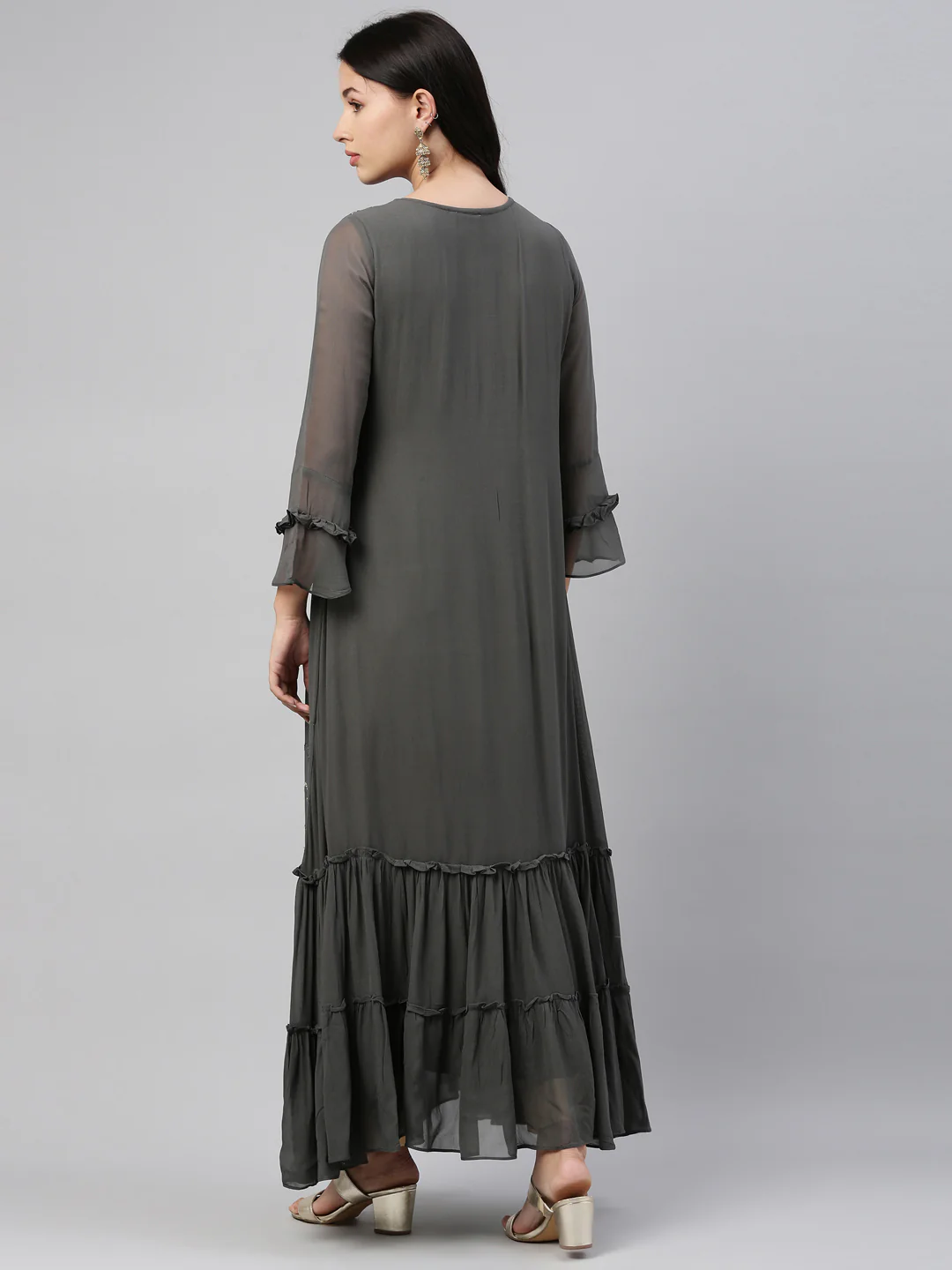 Neerus Grey Color Georgette Fabric Tunic - Image 5