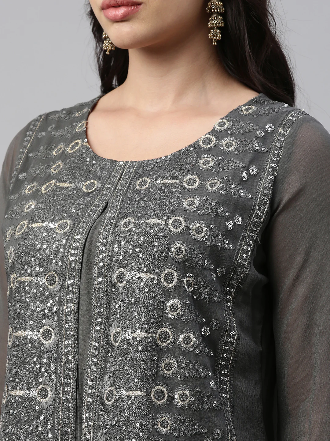 Neerus Grey Color Georgette Fabric Tunic - Image 6