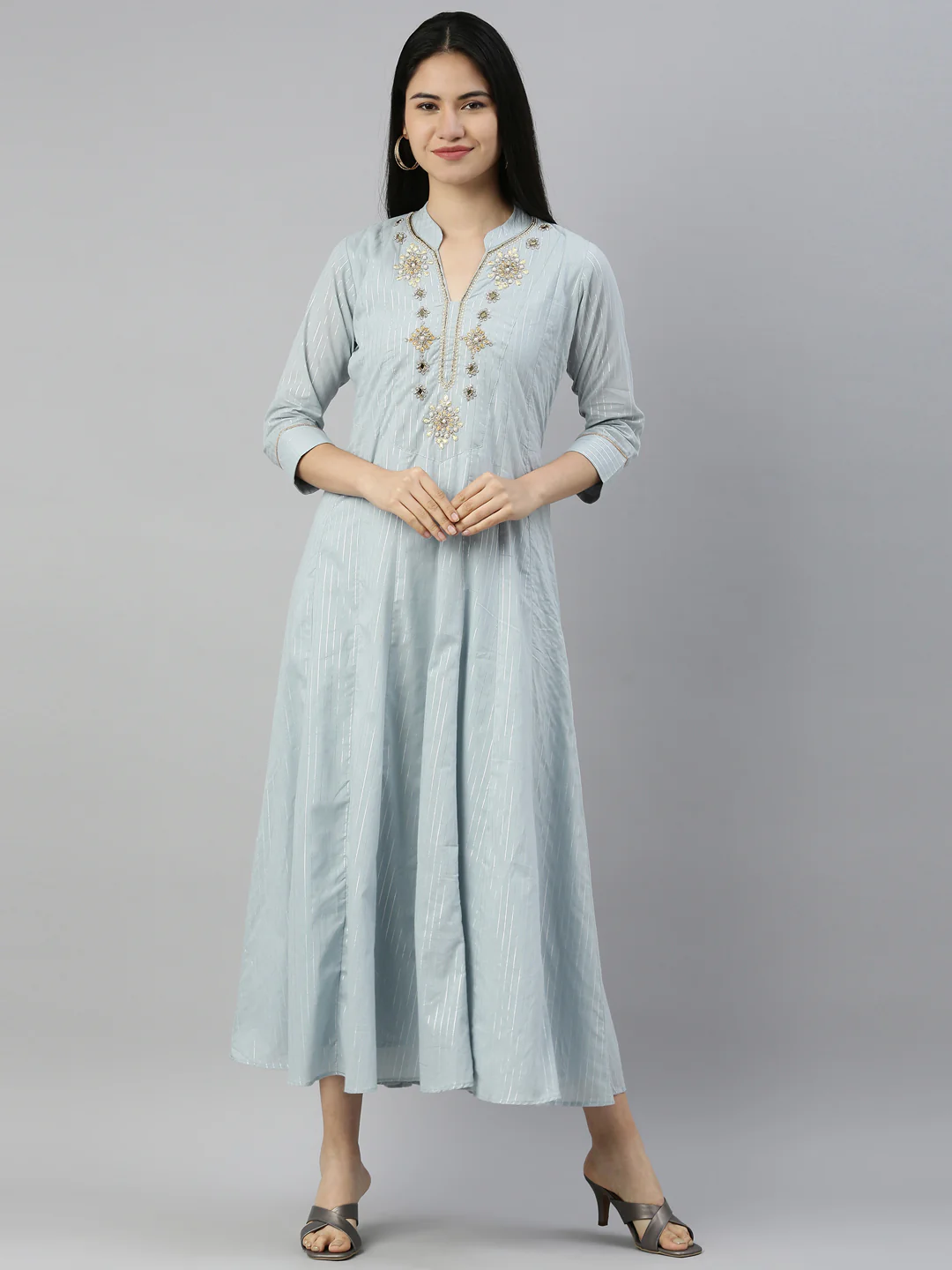 Neerus Grey Color Lorex Fabric Kurta