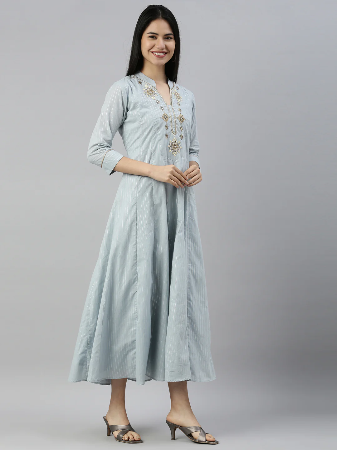 Neerus Grey Color Lorex Fabric Kurta - Image 4