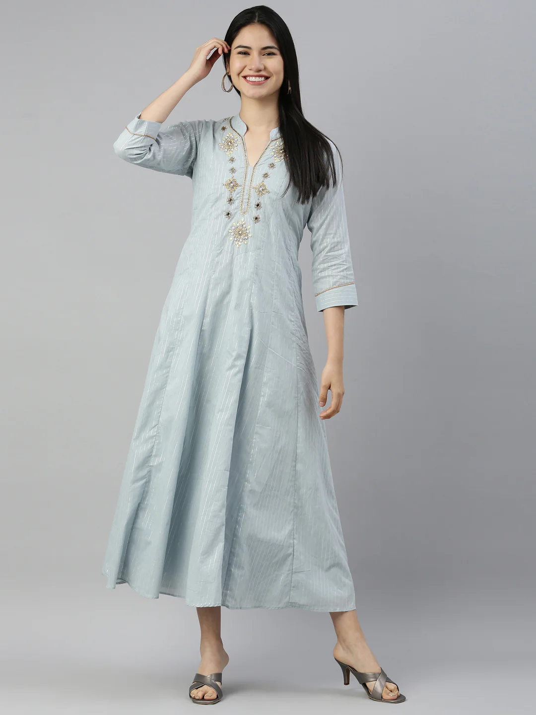Neerus Grey Color Lorex Fabric Kurta - Image 6
