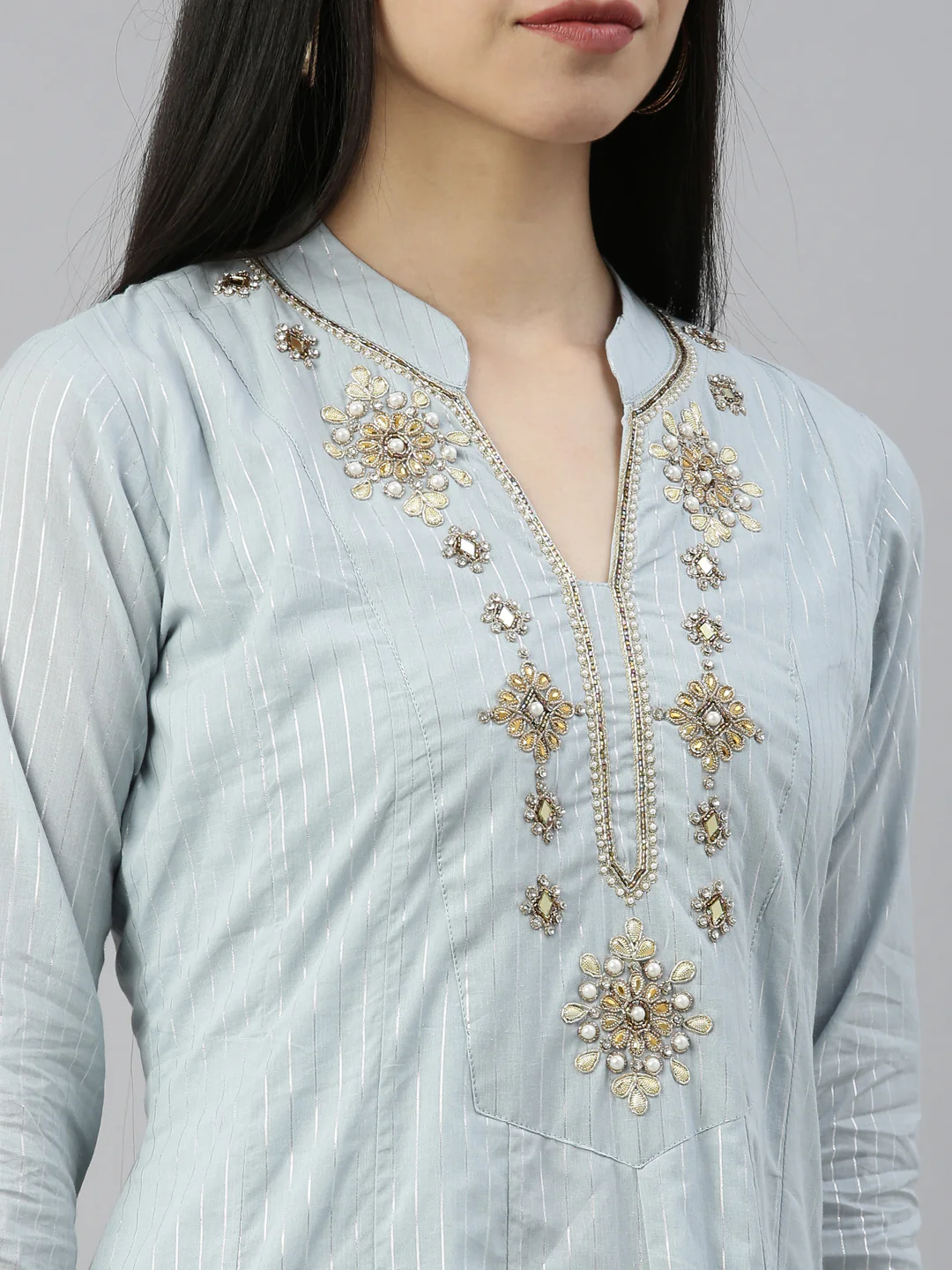 Neerus Grey Color Lorex Fabric Kurta - Image 9