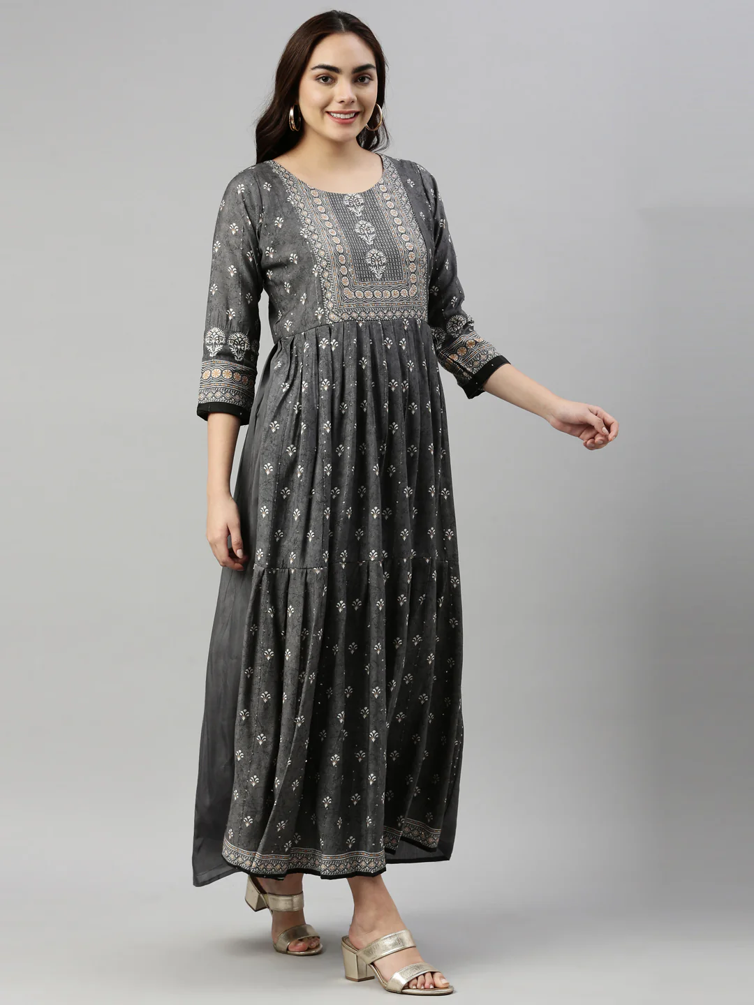 Neerus Grey Color Model Fabric Kurta - Image 4