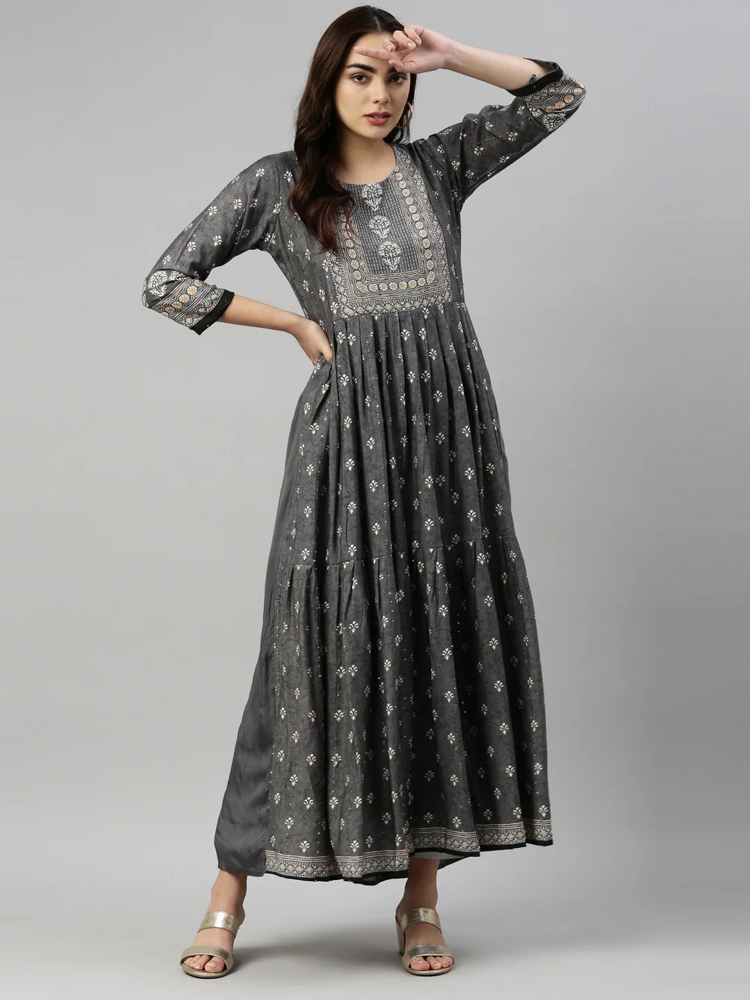 Neerus Grey Color Model Fabric Kurta - Image 6