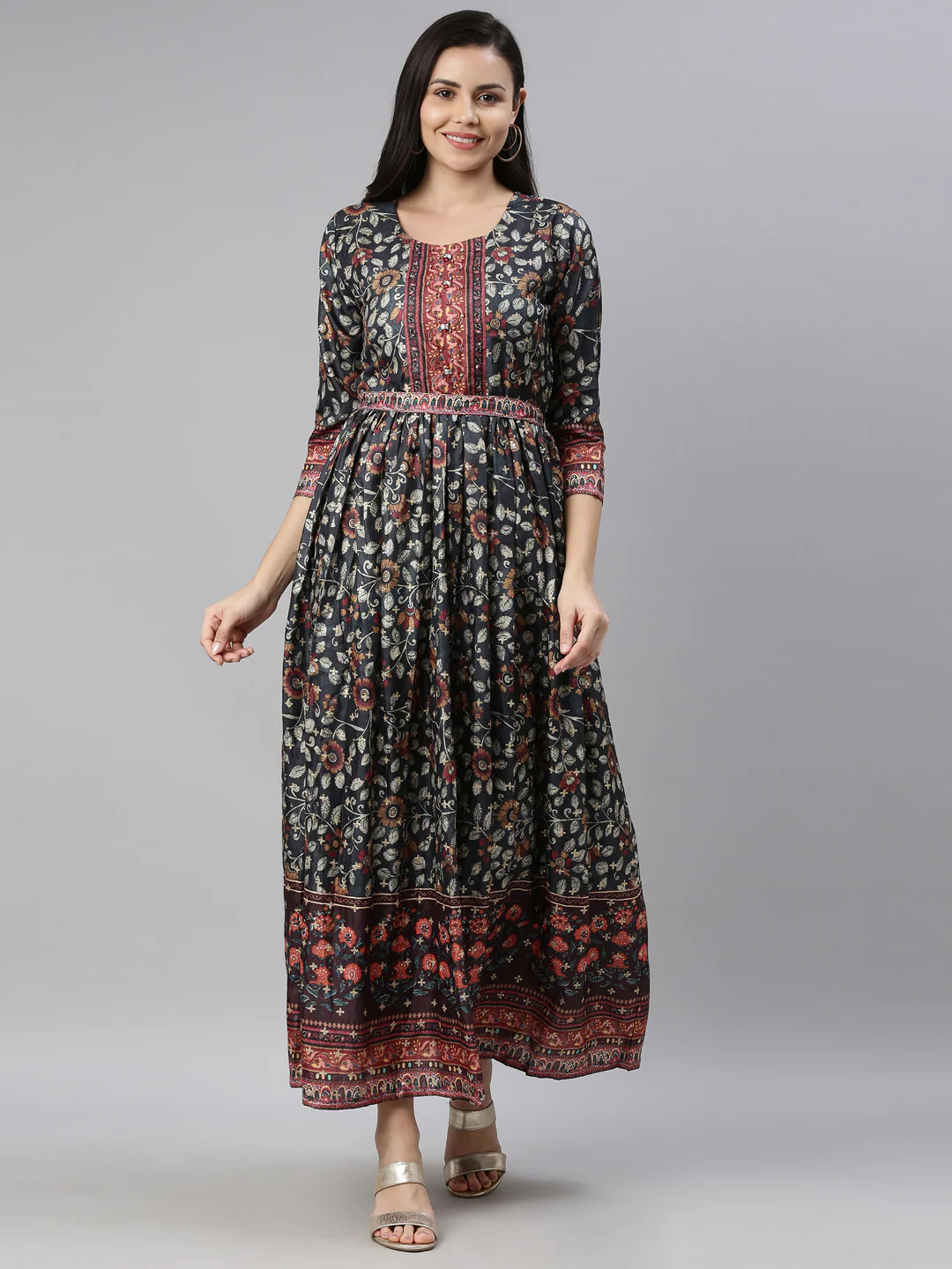 Neerus Grey Color Model Fabric Kurta