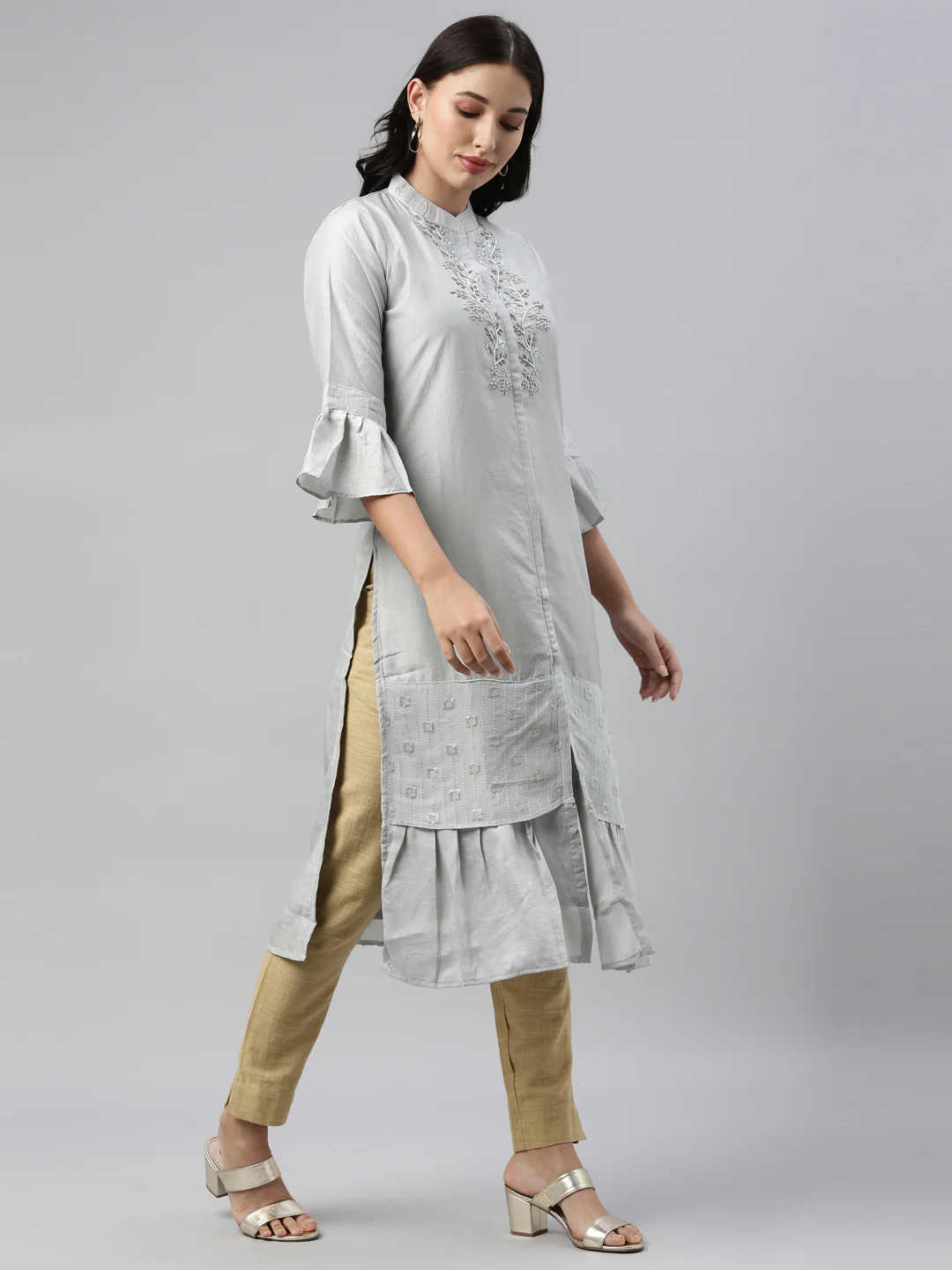 Neerus Grey Color Model Fabric Tunic - Image 4