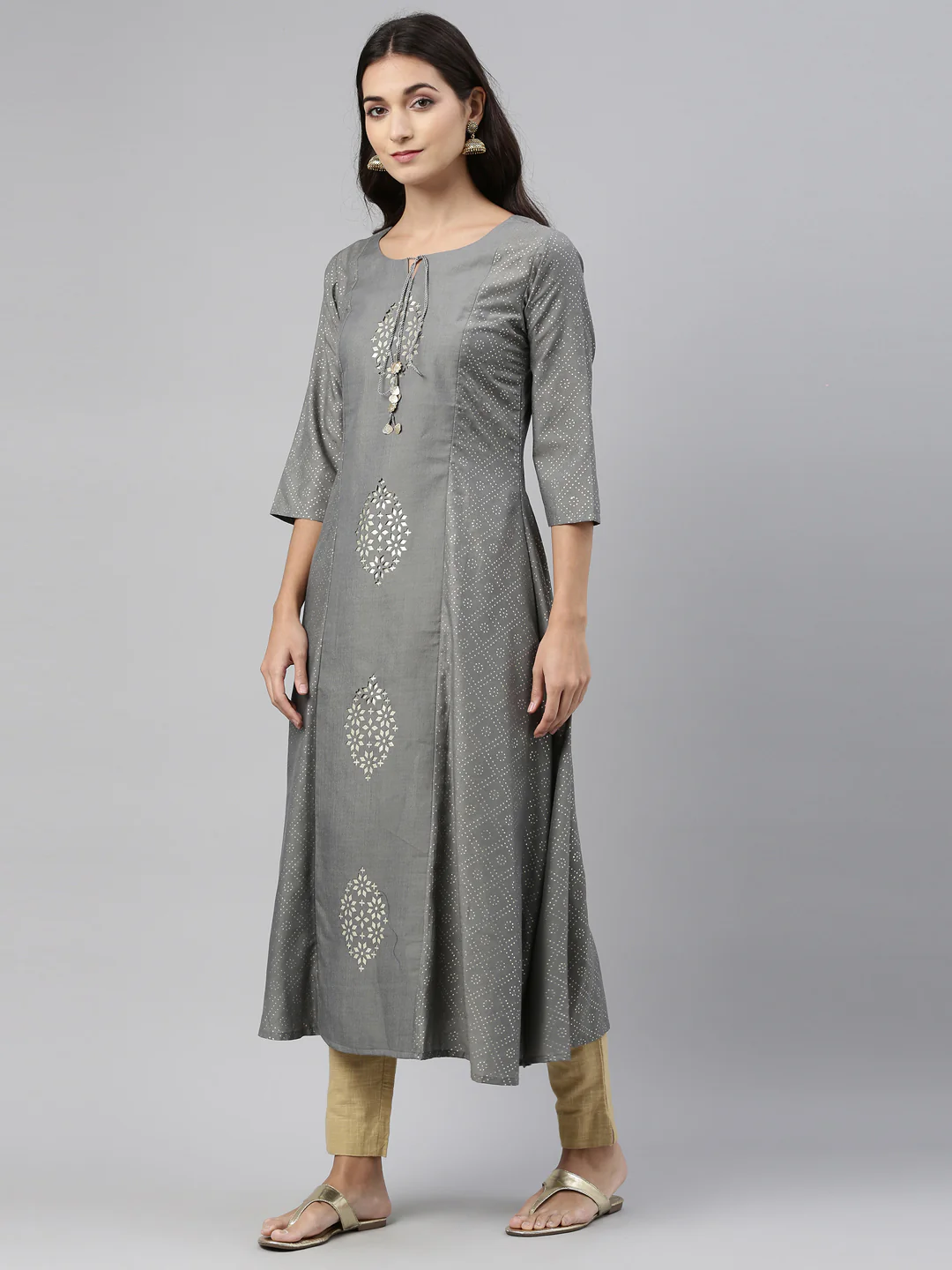 Neerus Grey Color Muslin Fabric Tunic - Image 2