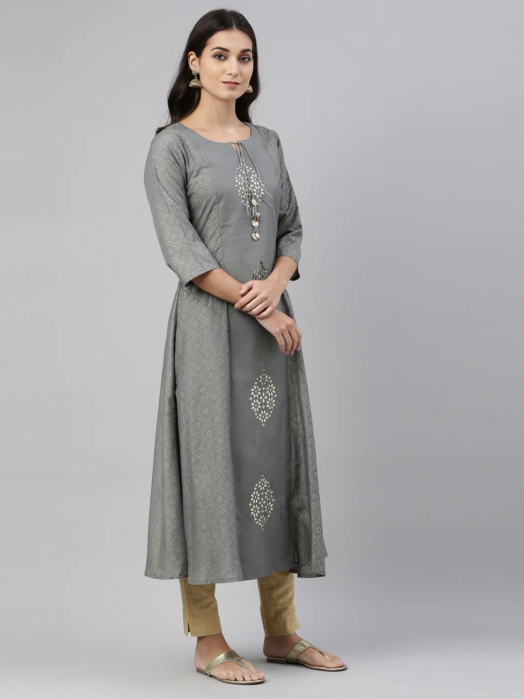 Neerus Grey Color Muslin Fabric Tunic - Image 3