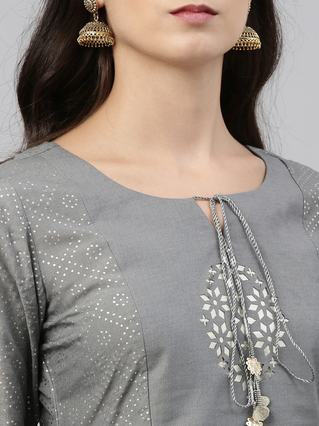 Neerus Grey Color Muslin Fabric Tunic - Image 5