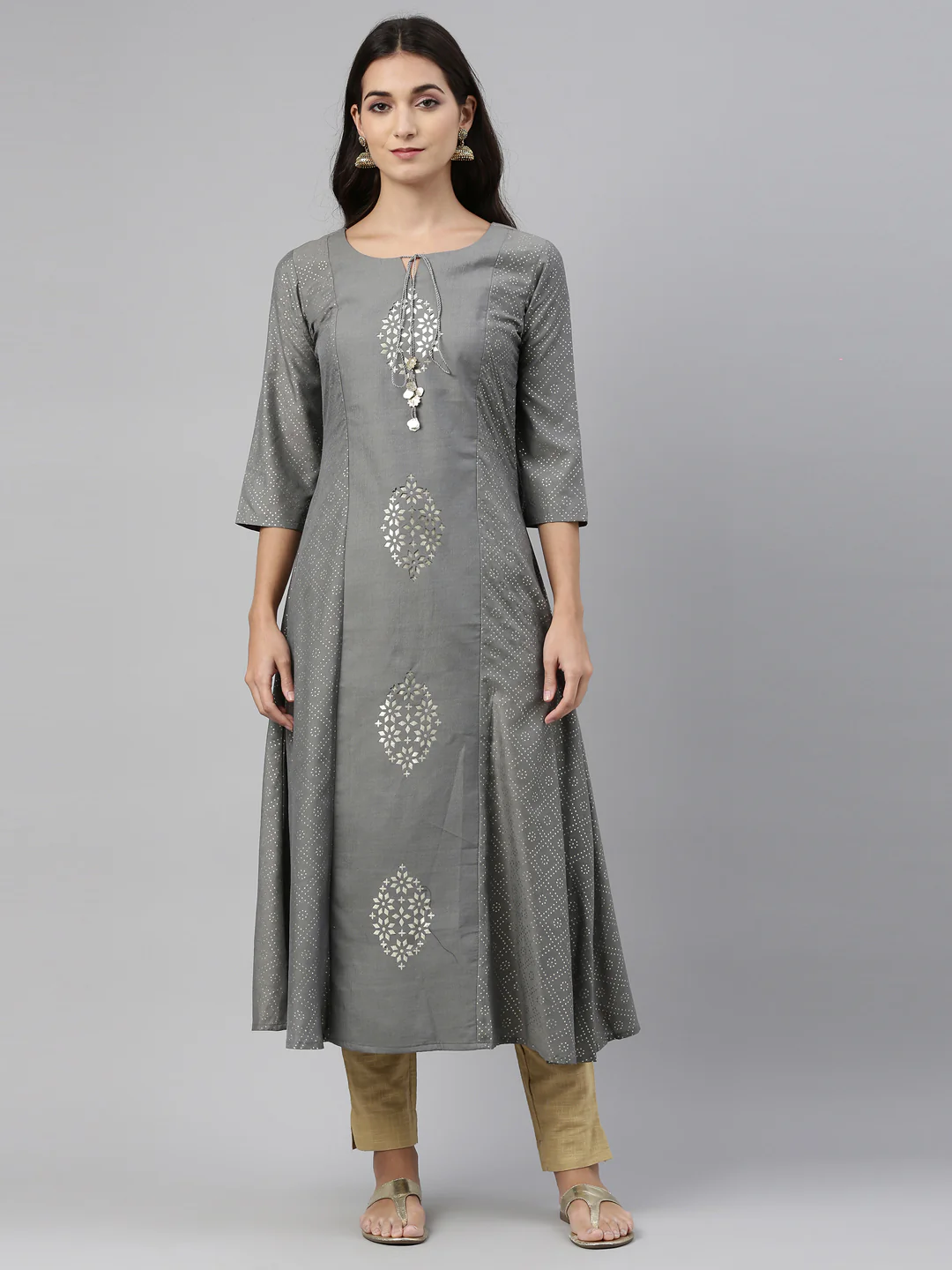 Neerus Grey Color Muslin Fabric Tunic - Image 6