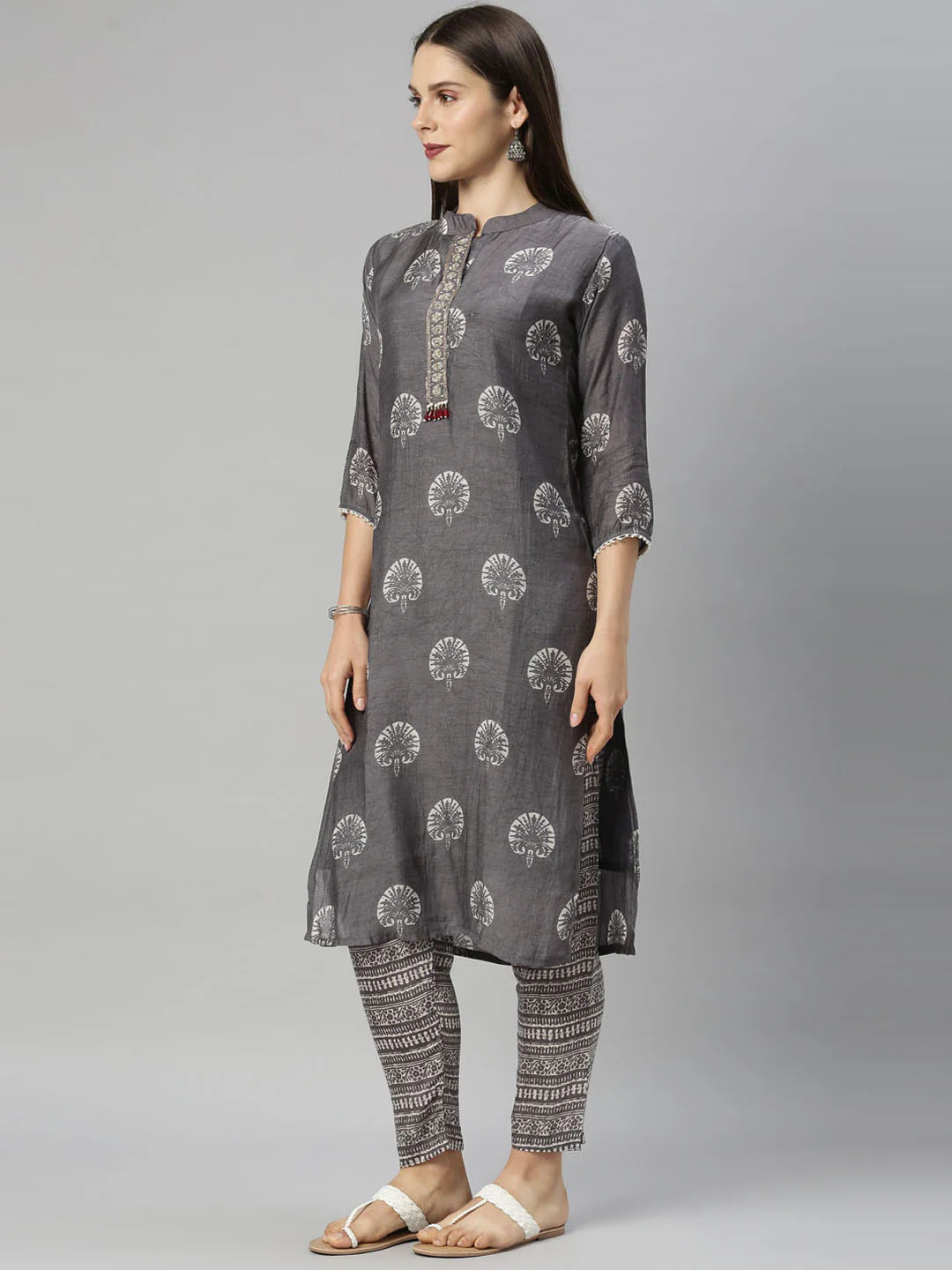 Neerus Grey Color Muslin Fabric Tunic - Image 4