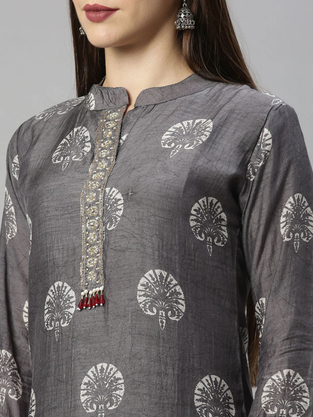 Neerus Grey Color Muslin Fabric Tunic - Image 9