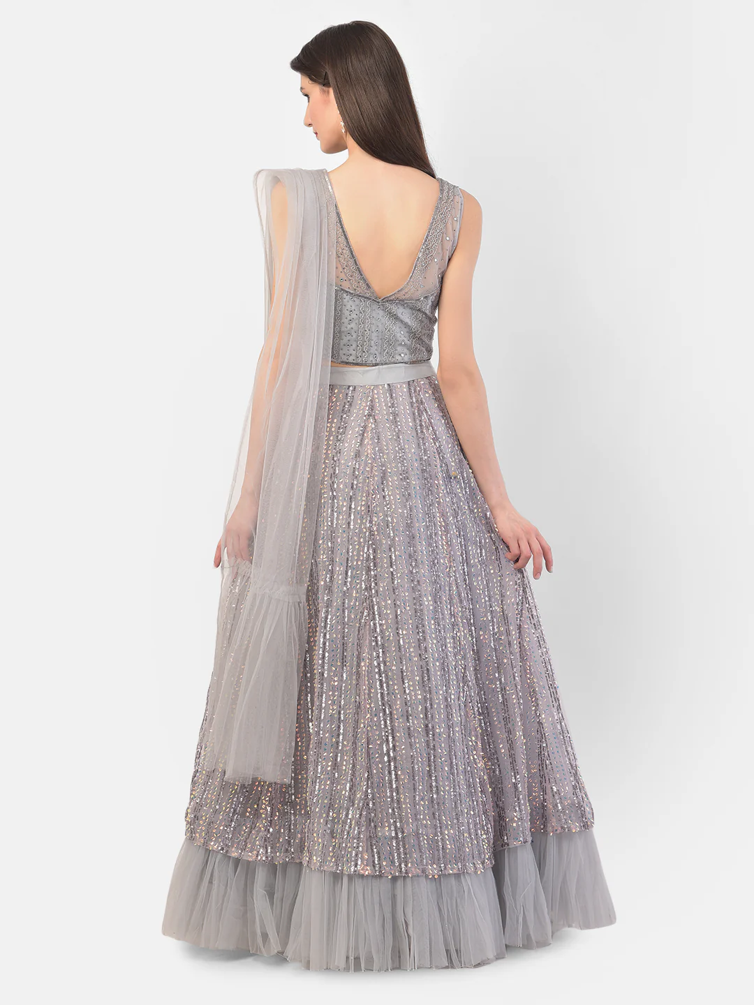 Neerus Grey Color Nett Fabric Ghagra Set - Image 3