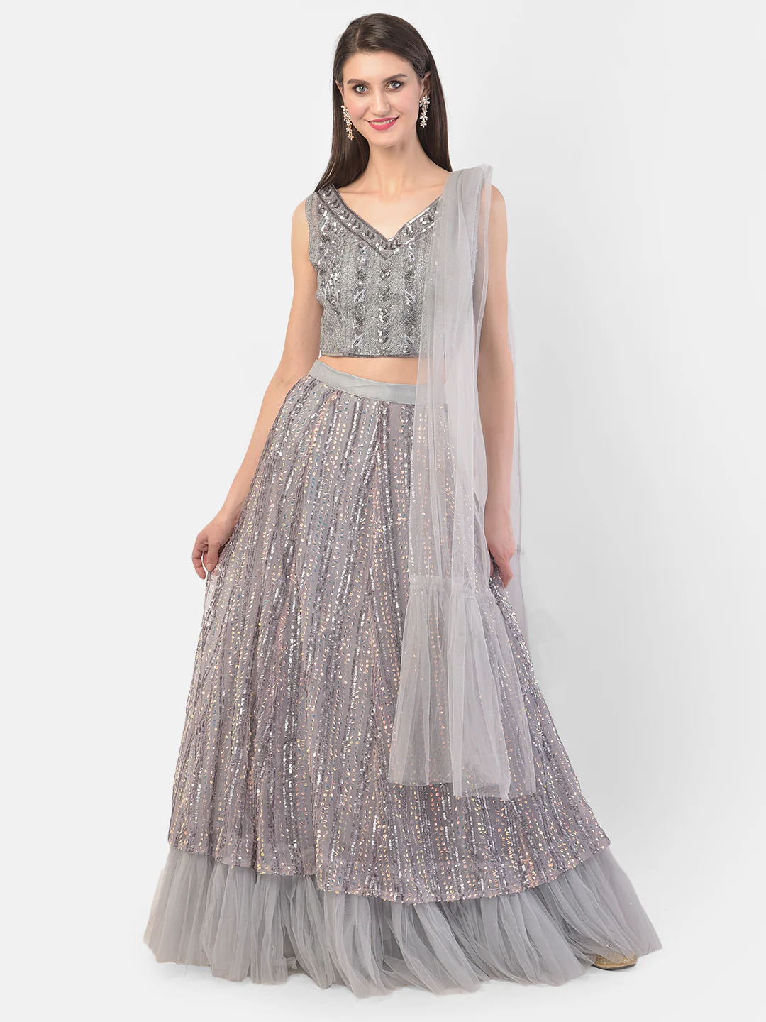 Neerus Grey Color Nett Fabric Ghagra Set - Image 8