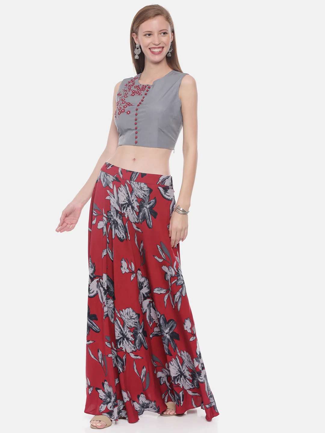 Neerus Grey Color Rayon Fabric Crop-Top - Image 3