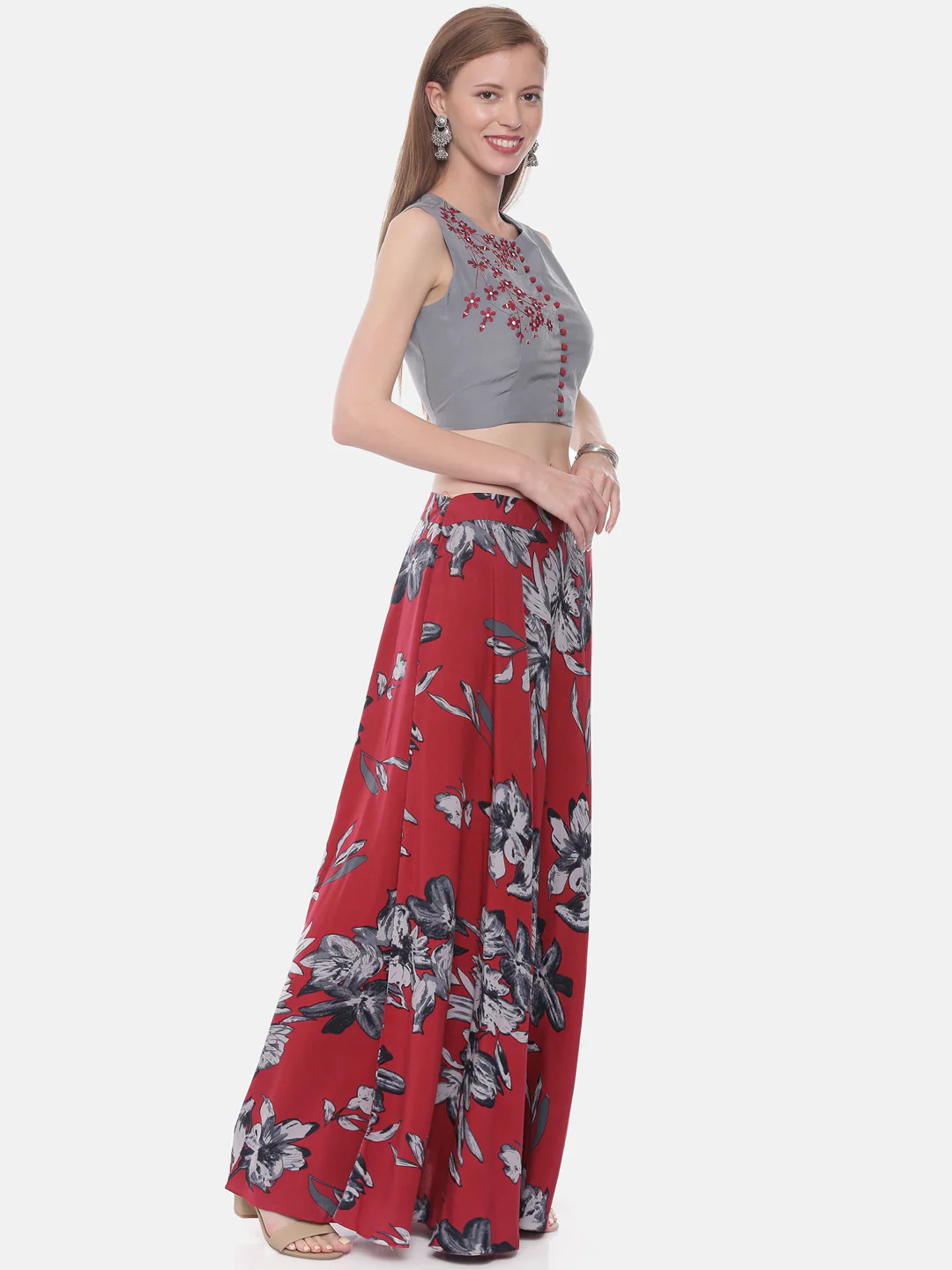 Neerus Grey Color Rayon Fabric Crop-Top - Image 4