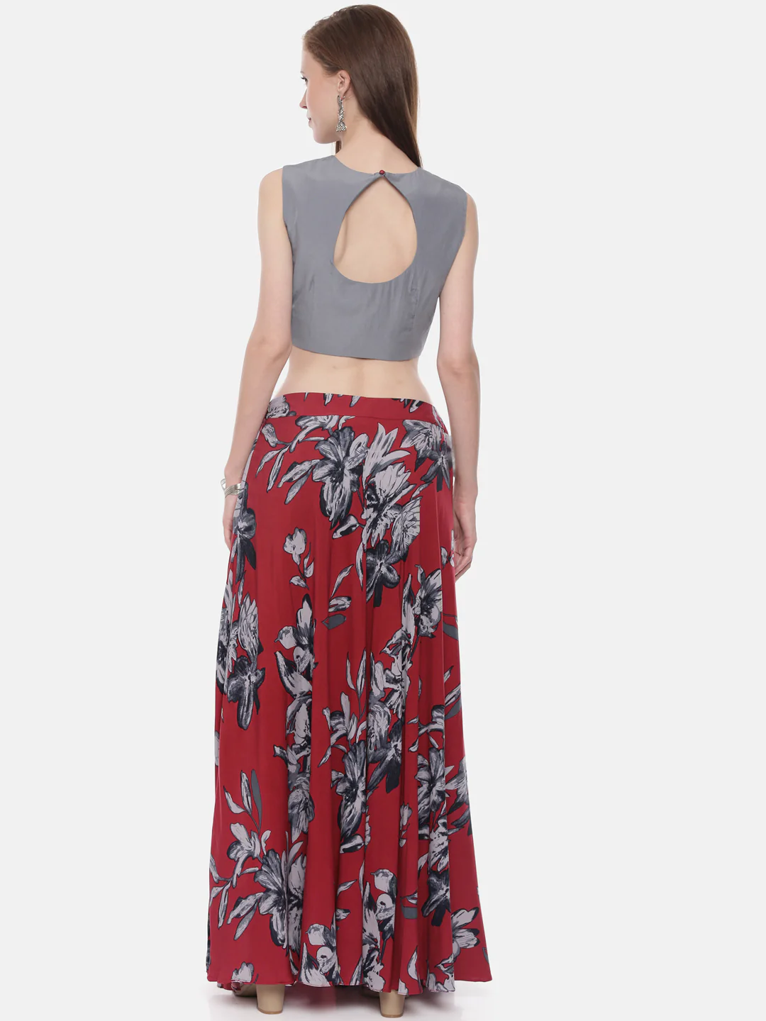 Neerus Grey Color Rayon Fabric Crop-Top - Image 5
