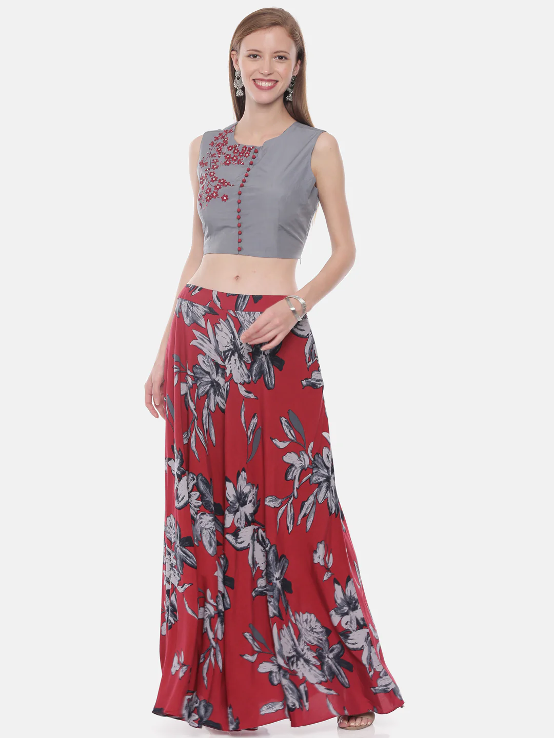 Neerus Grey Color Rayon Fabric Crop-Top - Image 6
