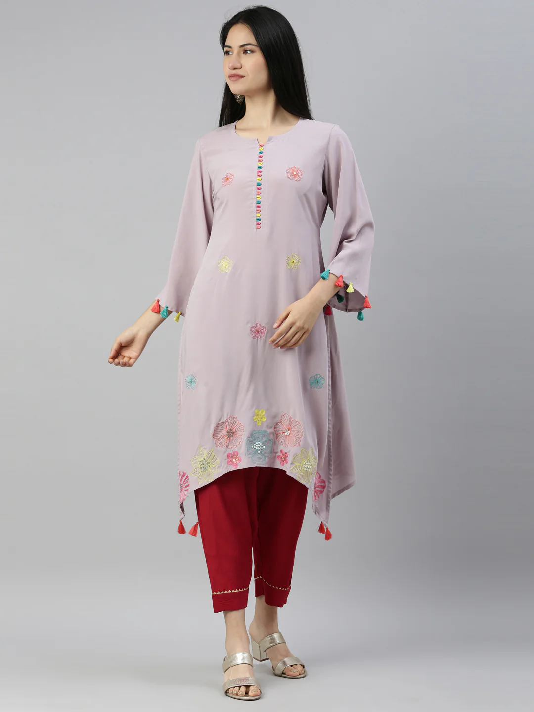 Neerus Grey Color Rayon Fabric Kurta