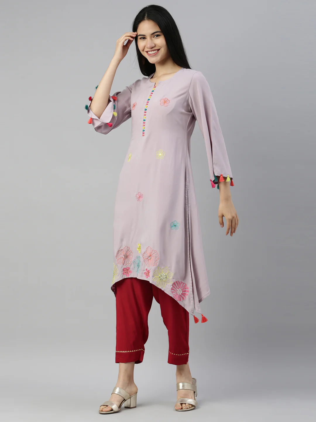 Neerus Grey Color Rayon Fabric Kurta - Image 3