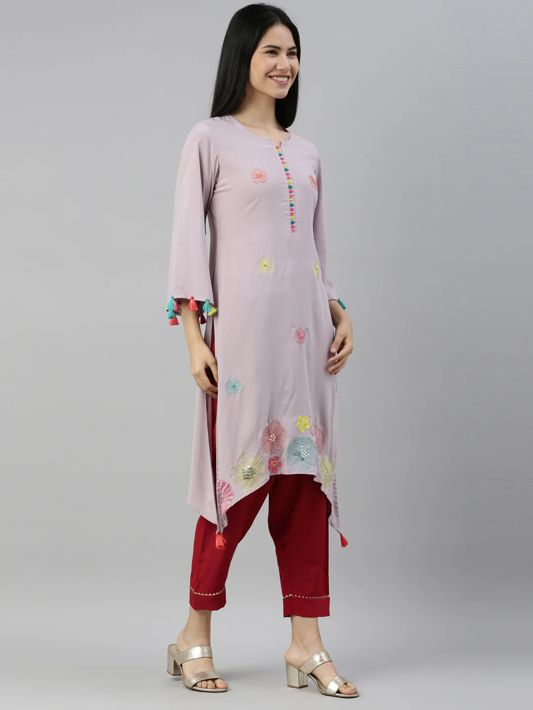 Neerus Grey Color Rayon Fabric Kurta - Image 4