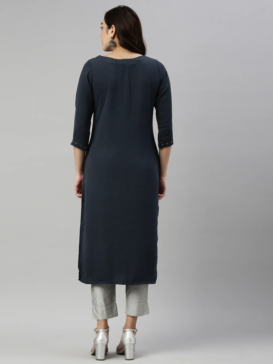 Neerus Grey Color Rayon Fabric Kurta - Image 5