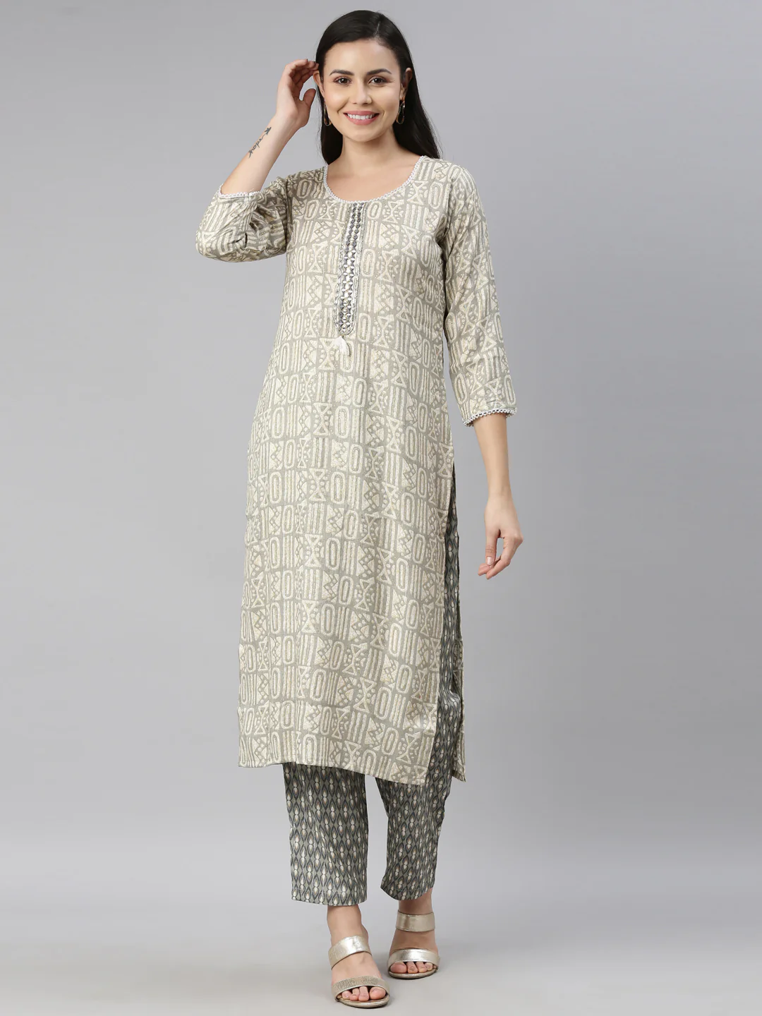 Neerus Grey Color Rayon Fabric Kurta