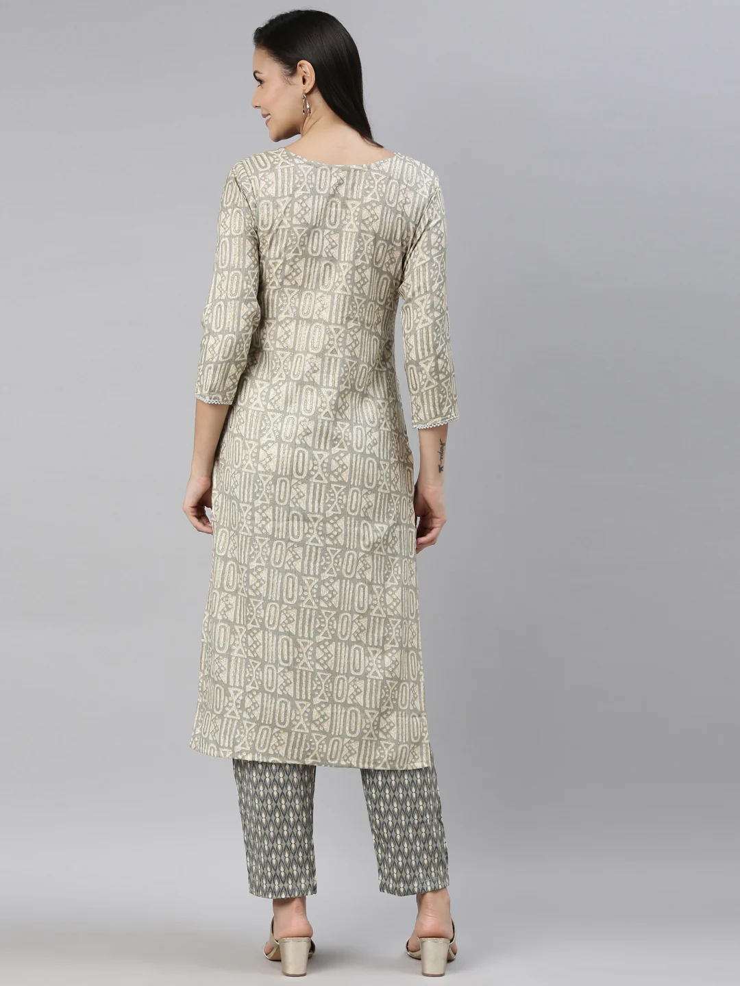 Neerus Grey Color Rayon Fabric Kurta - Image 5