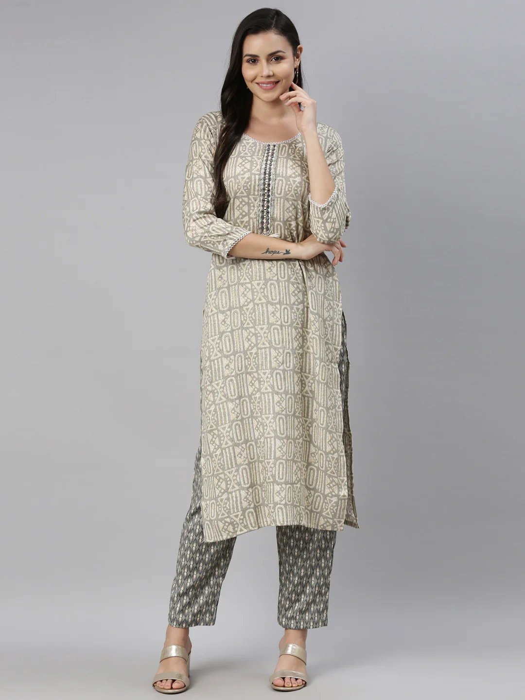 Neerus Grey Color Rayon Fabric Kurta - Image 6