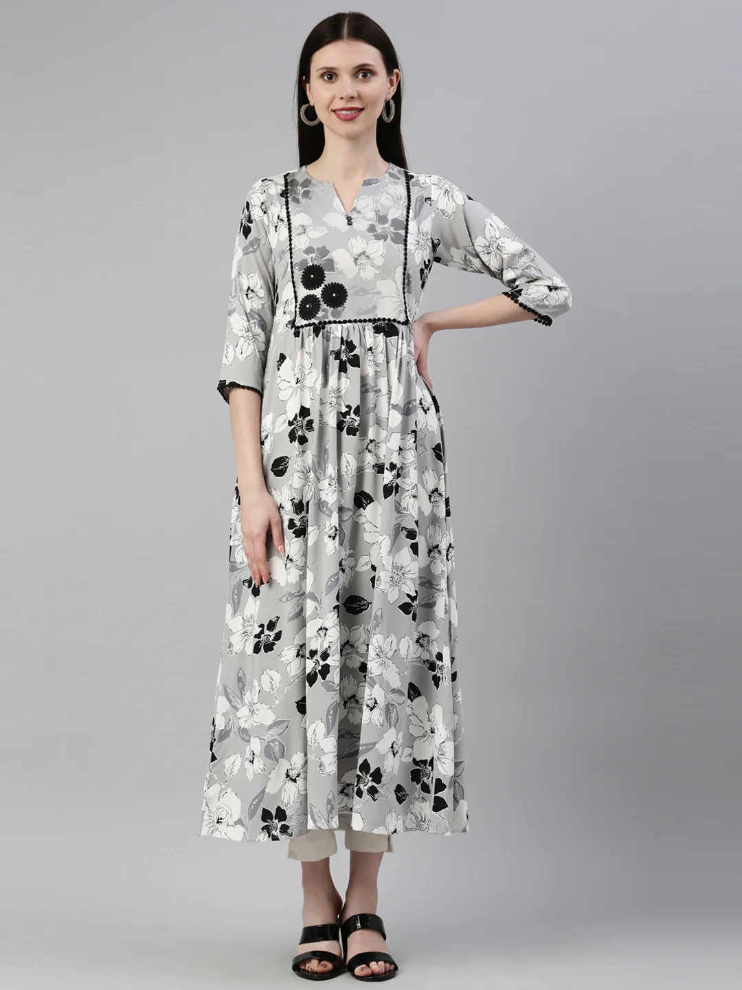 Neerus Grey Color Rayon Fabric Kurta