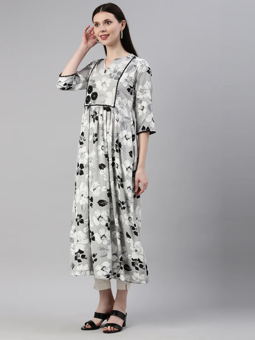 Neerus Grey Color Rayon Fabric Kurta - Image 3