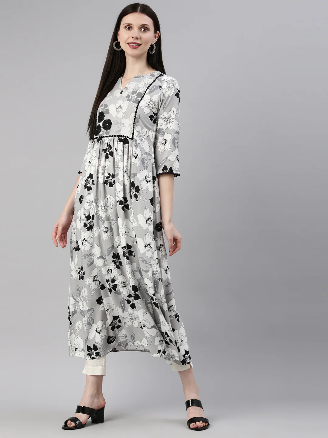 Neerus Grey Color Rayon Fabric Kurta - Image 6